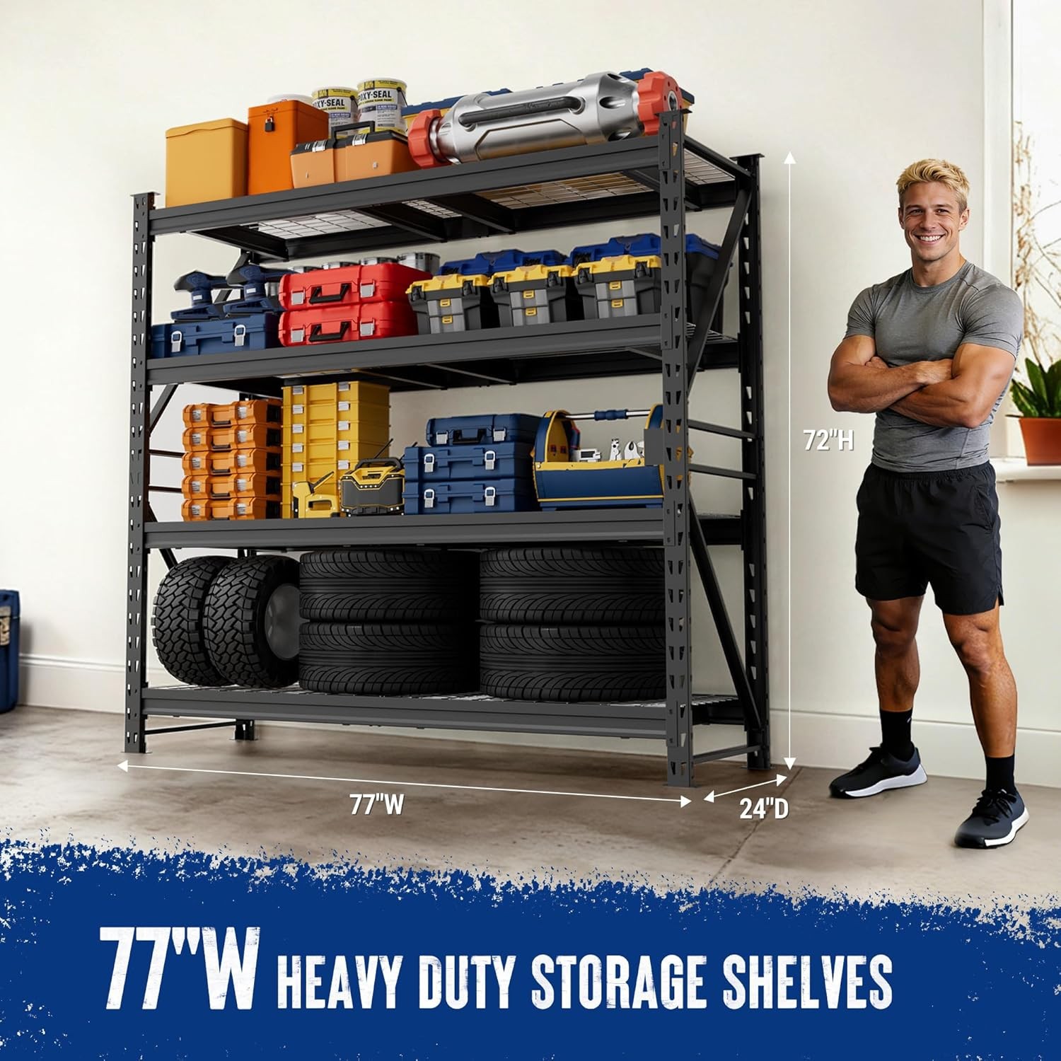 WORKPRO 77" 4-Tier Heavy Duty Storage Rack Industrial Shelving 6400LBS Capacity