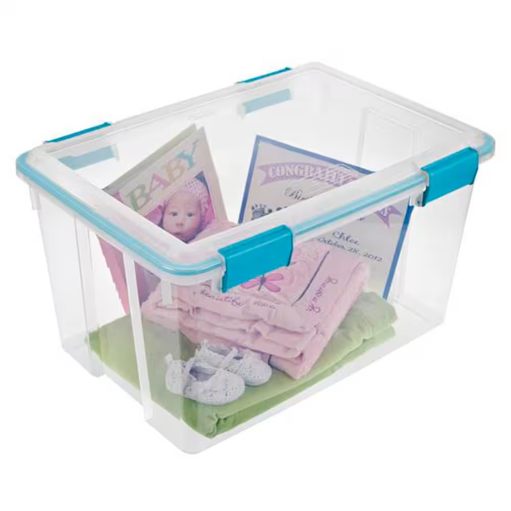 54 Qt. Plastic Stackable Storage Bin with Gasket Latch Lid, Clear (4-Pack)
