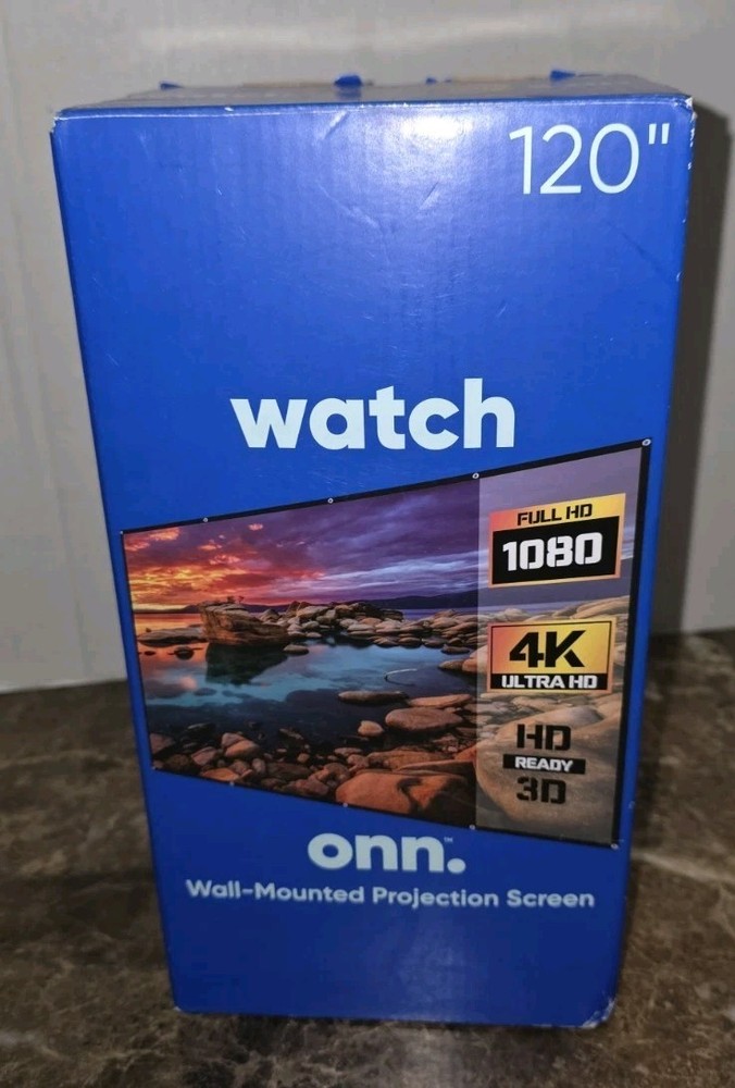 120” Projector Screen Onn Wall Mounted White New
