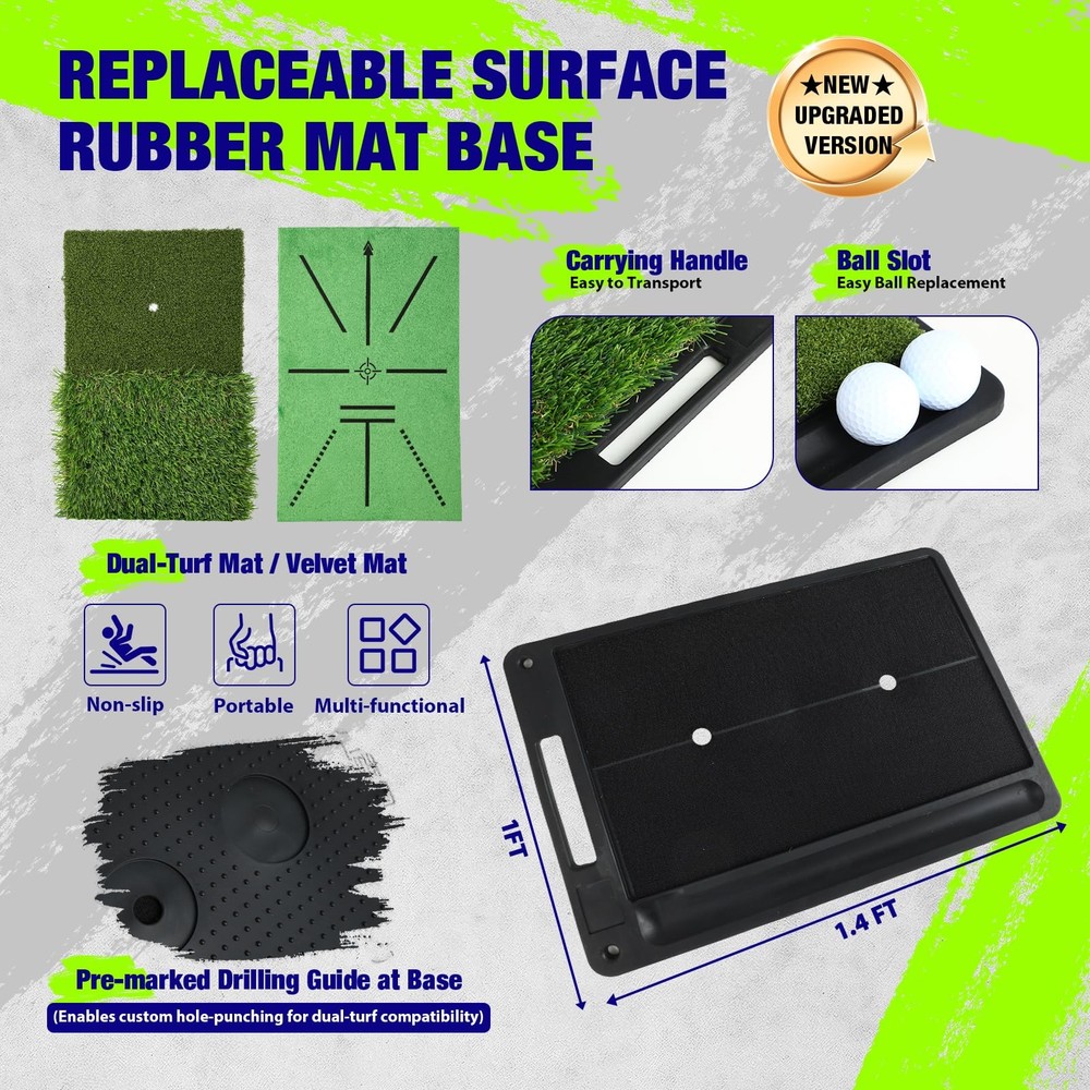 Golf Net, Pro-Grade 10x7 FT Golf Practice Net Kit with 2-in-1 Replaceable Non...