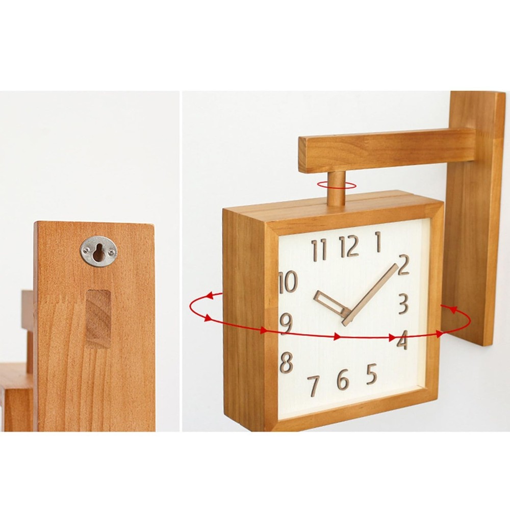 Wall Clock, Simple Silent Wall Clock, Square Double Sided Clock Wooden Decora...