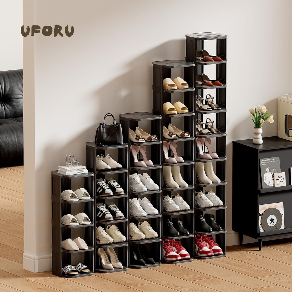 Vertical Shoe Rack, 6-Tier Plastic Stackable Storage Shelf for Small Closets ...