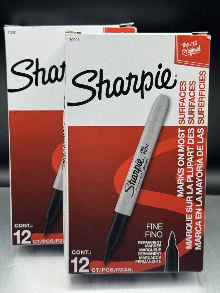 2 PACK - Sharpie Fine Tip Permanent Markers, Black - 24 Count Total