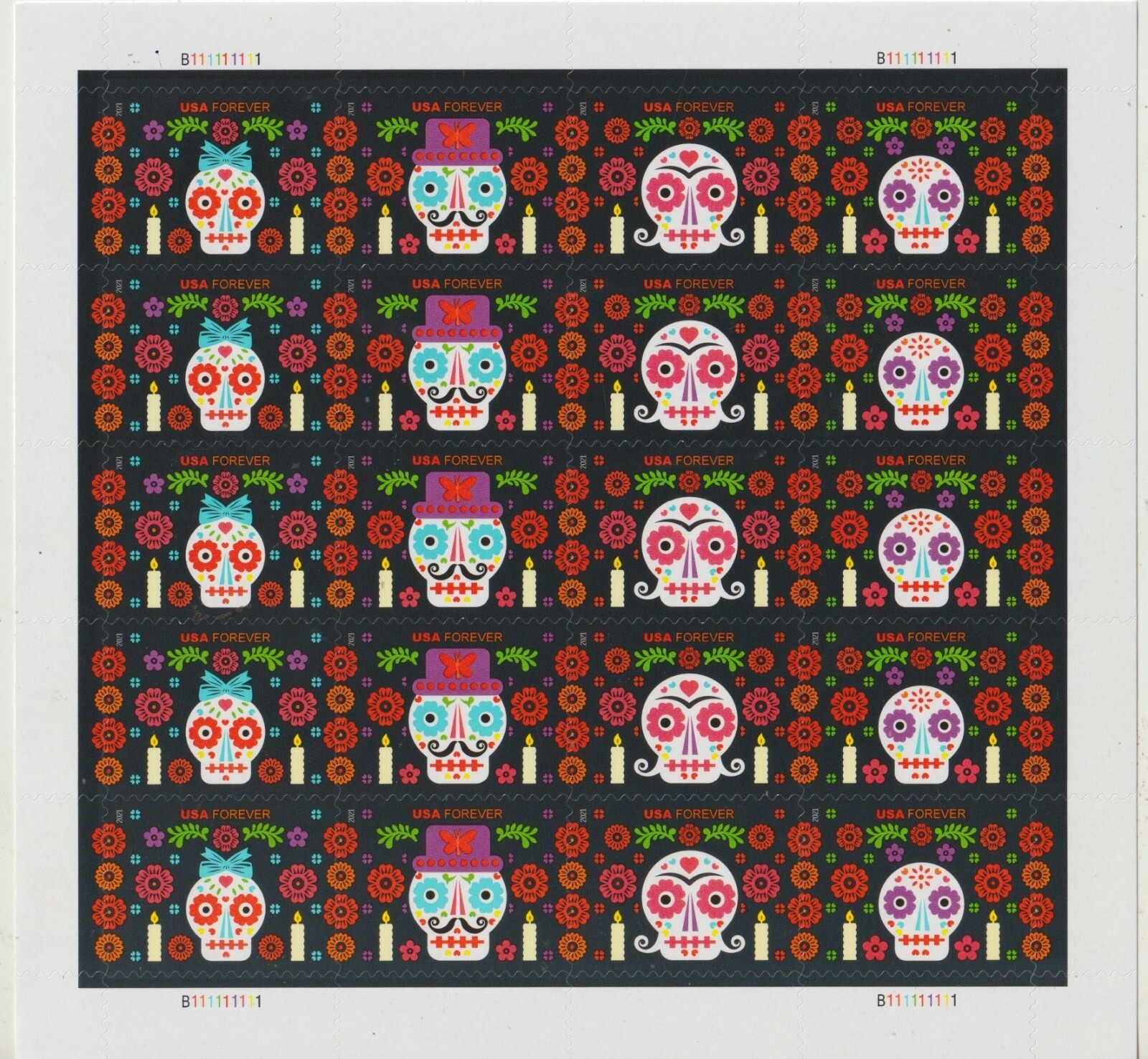 USPS SHEET OF 20 DAY OF THE DEAD 1 ounce stamps sent from OKC, OK