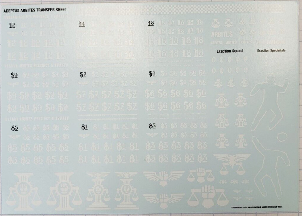 Adeptus Arbites Exaction Squad Transfer Sheet Decals Warhammer 40K Kill Team