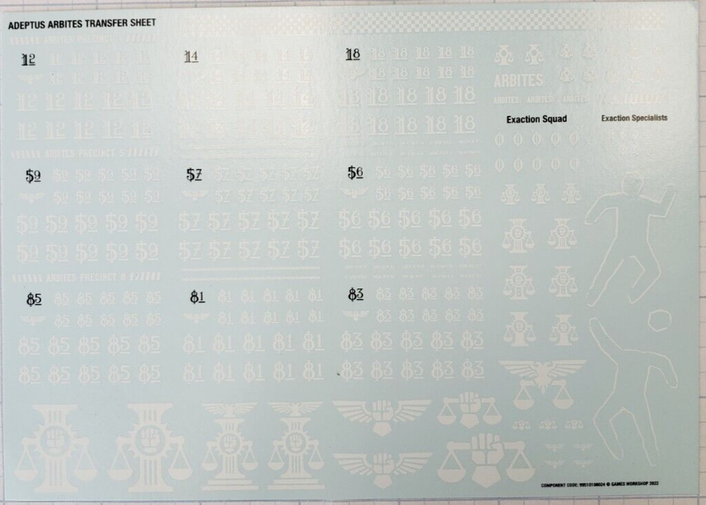 Adeptus Arbites Exaction Squad Transfer Sheet Decals Warhammer 40K Kill Team