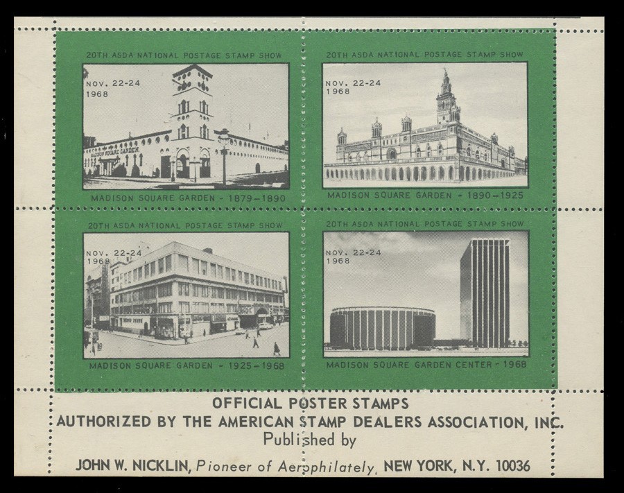 ASDA STAMP SHOW LABELS - 1968, PERFORATED, SET OF 16 (4 BLOCKS)