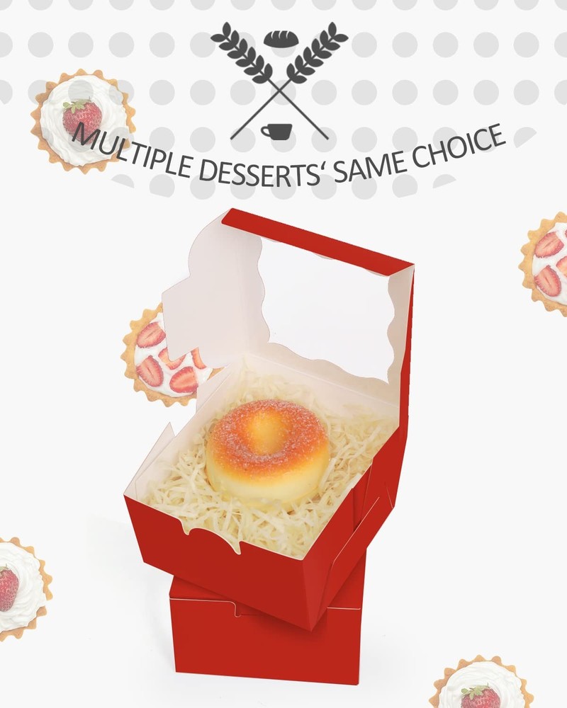 Red Bakery Boxes with Window 55pcs 4x4x2.5 Mini Cookie Boxes Macaron Boxes Sm...