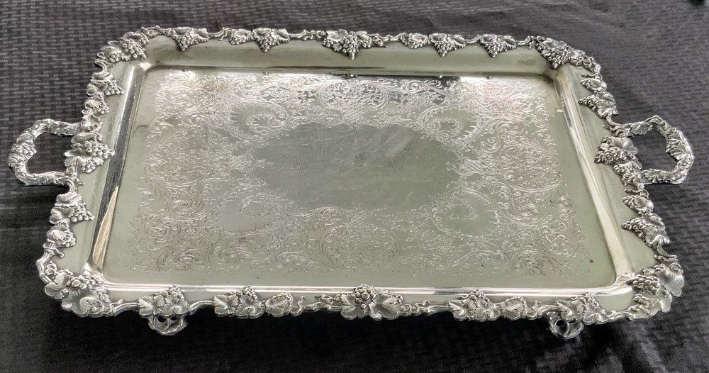 Antique Webster & Son Silverplate Grape pattern platter chased silver plate tray
