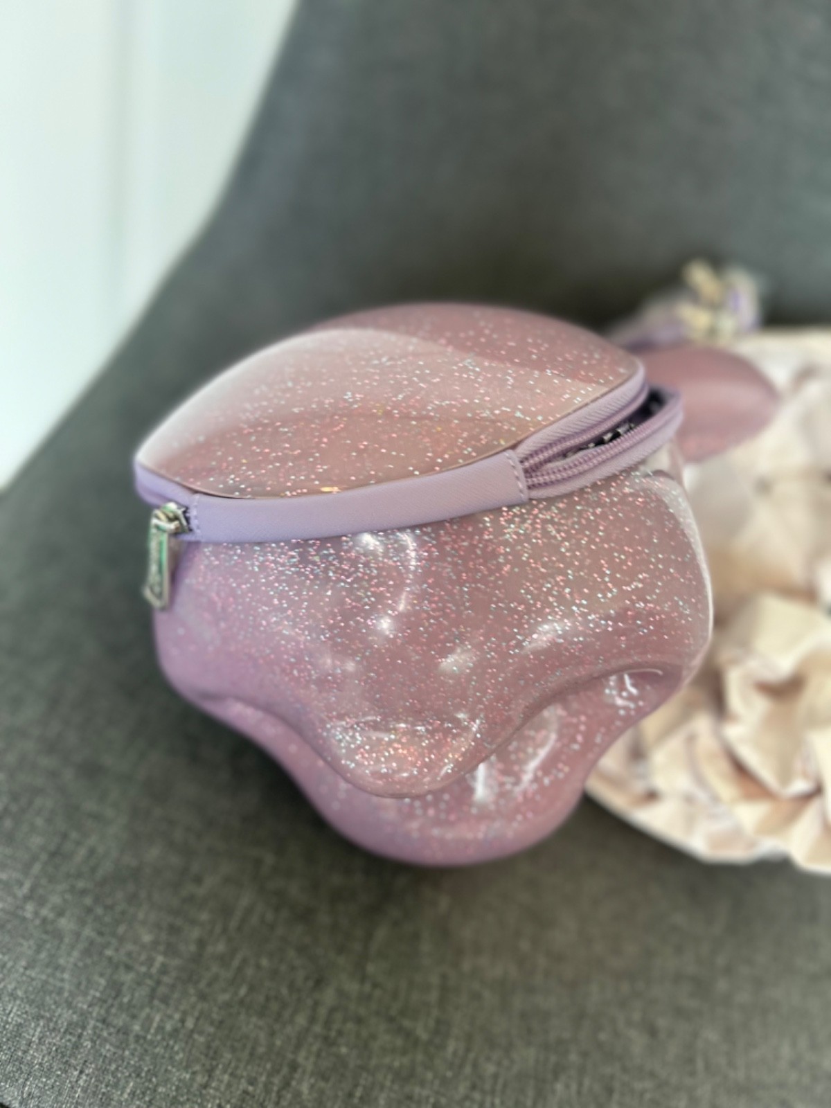 Disney Parks Loungefly Mickey Mouse 3D Head Purple Glitter Crossbody Bag NEW