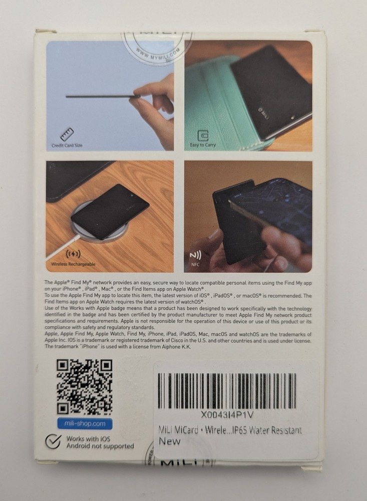 MiLi MiCard - Wireless Rechargeable Bluetooth Tracker Card Apple Find