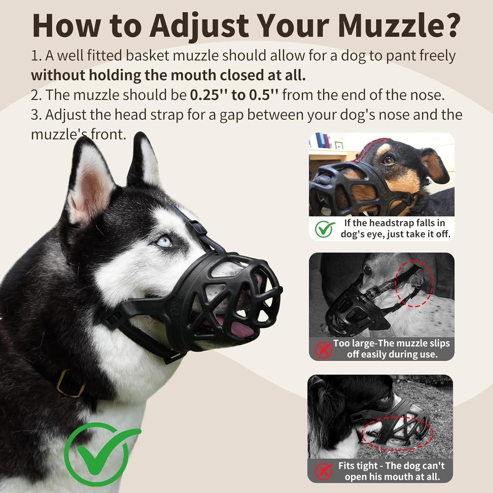 Breathable Dog Muzzle - Adjustable Basket Muzzle for Medium Dogs - Safe Training