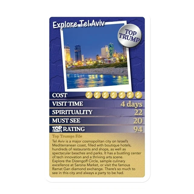 Israel Top Trumps Card Game - 30 Things To Do and See