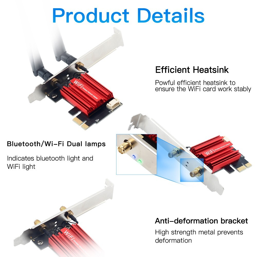 Desktop PCIe WiFi Card WiFi Bluetooth PCI-E Wireless Network Adapter for Windows