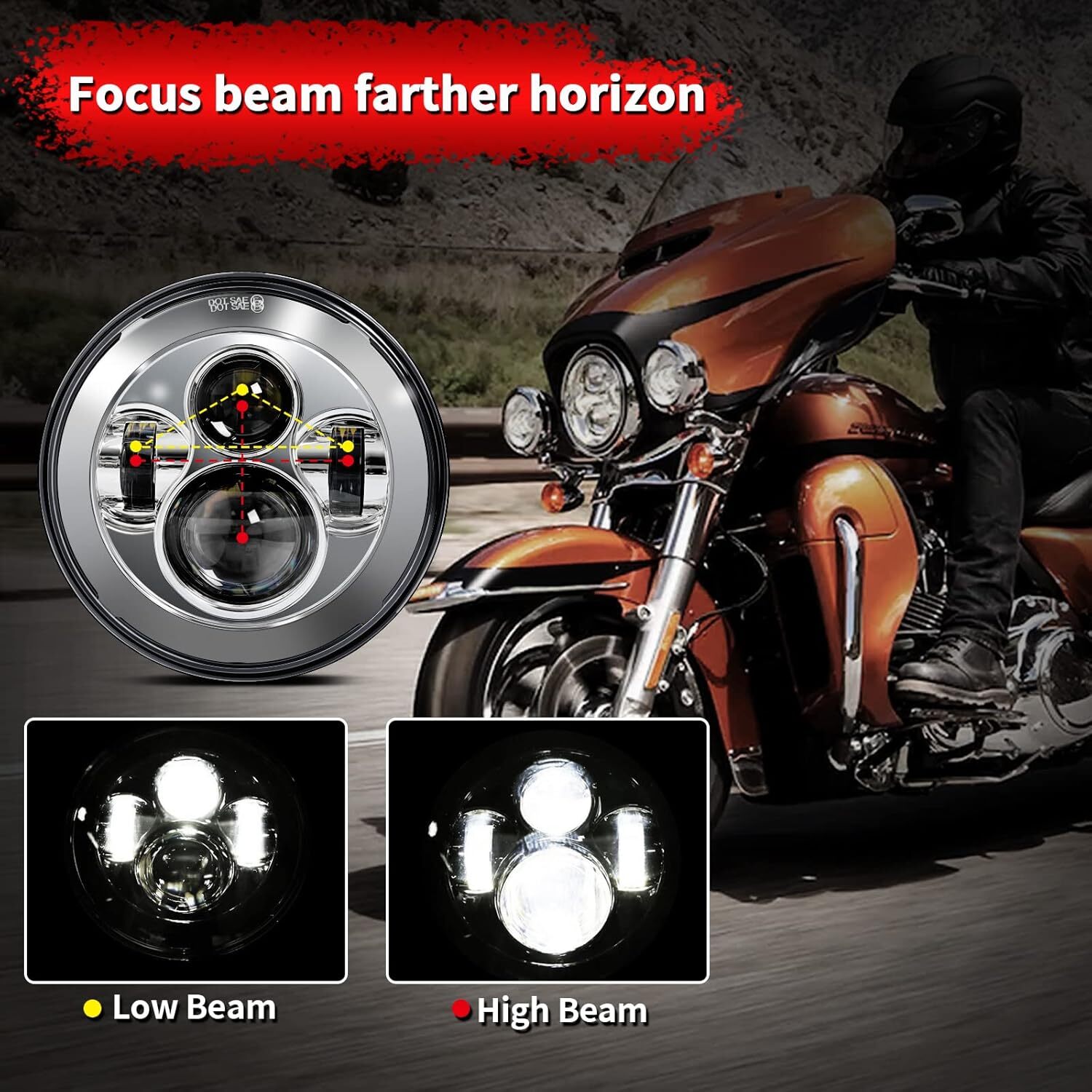 7 Inch 140W LED Headlight Hi/Lo + 2Pcs 4.5Inch 80W Fog Light for Harley Davidson