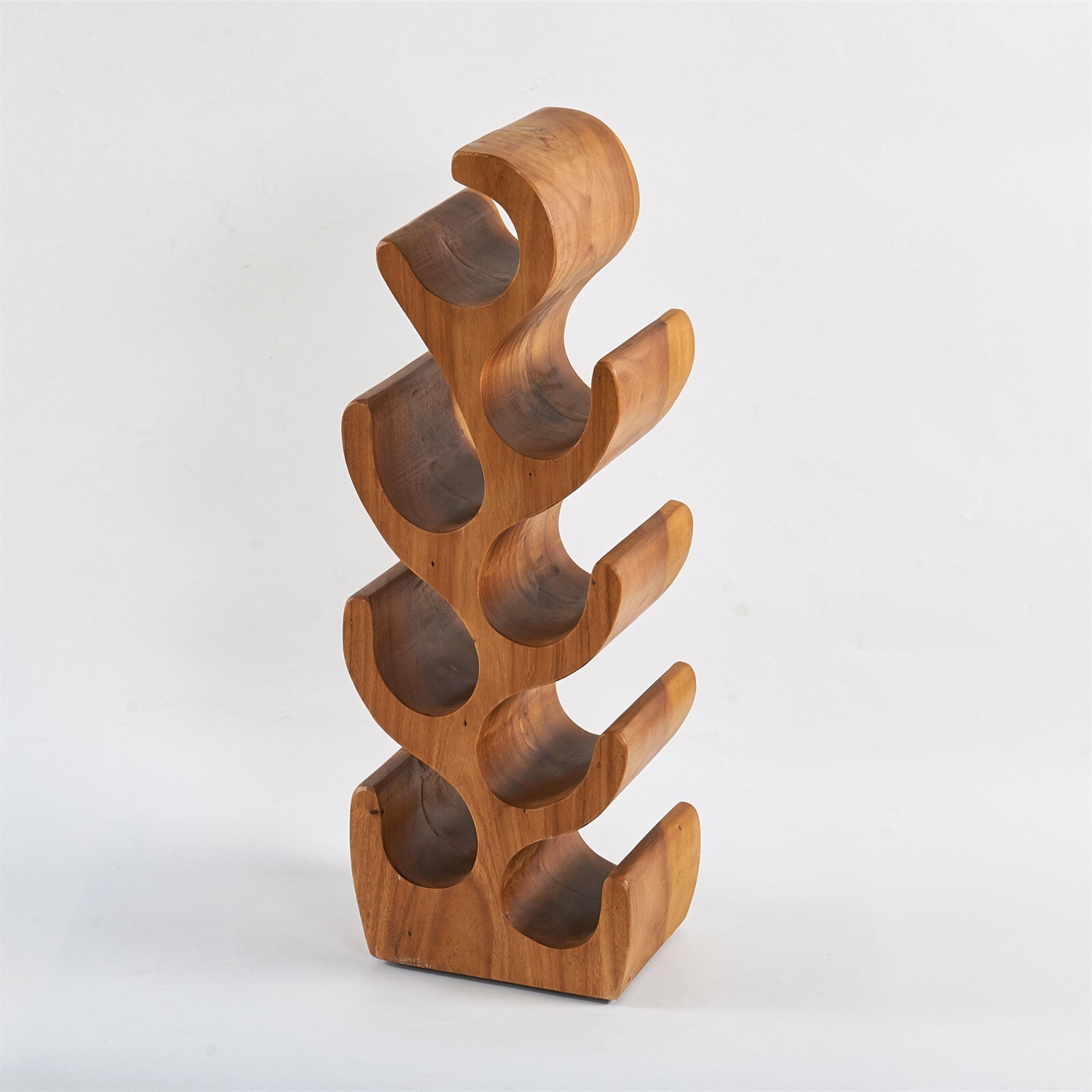 Hand-Carved Suar Wood Tree Shaped Wine Rack Bottle Holder Brown for 6/8/12