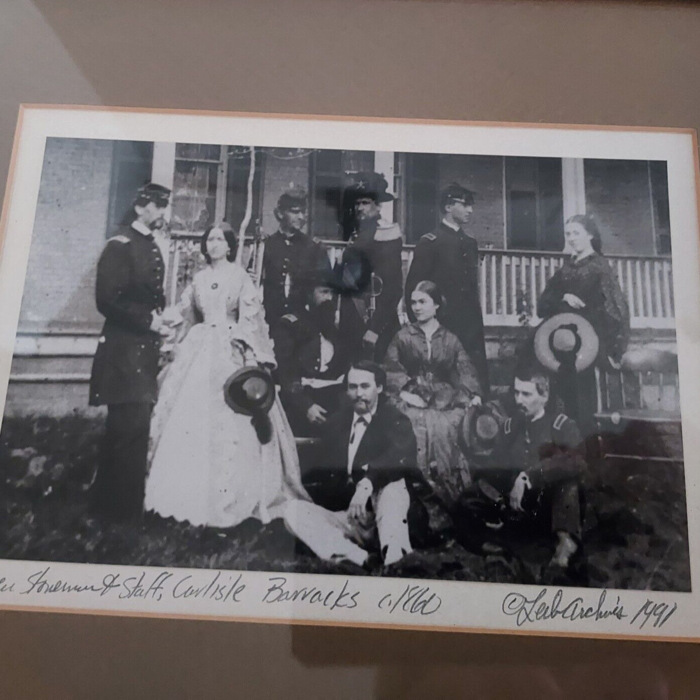 Framed Photo of General Stoneman & Staff at Carlisle Barracks c/1860 Wood Frame