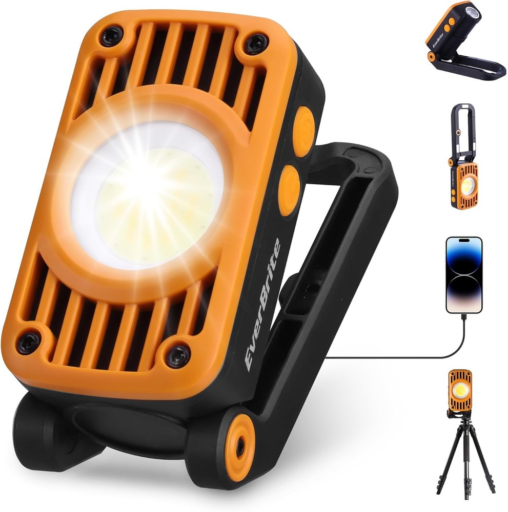 EverBrite 1200LM Rechargeable LED COB Work Light Foldable 180° Adjustable Stand