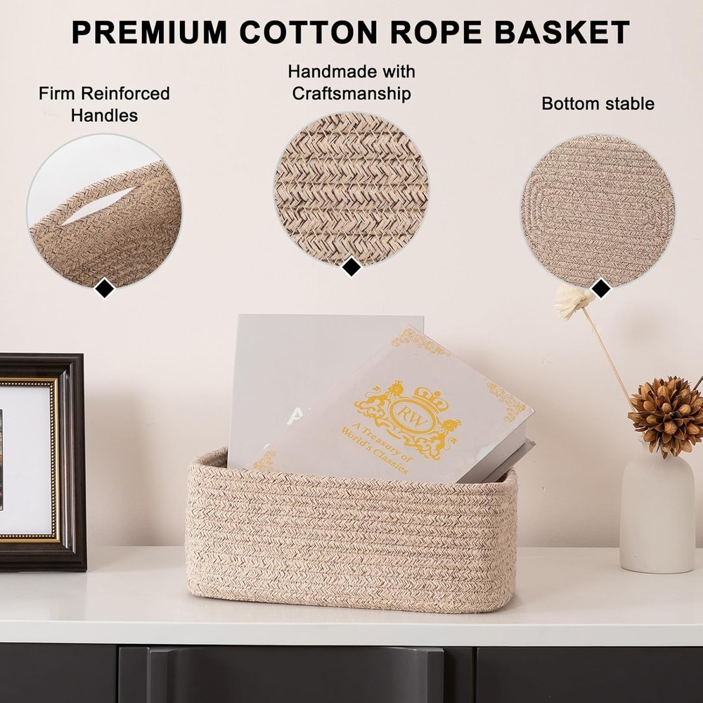 4 Pack Small Storage Shelf Baskets Organizing Mini Woven Rope Storage Bins