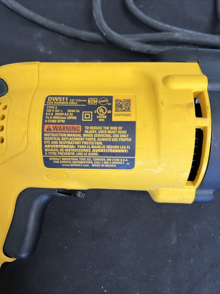 DeWalt DW511 7.8 Amp 1/2" Corded Variable Speed Hammer Drill