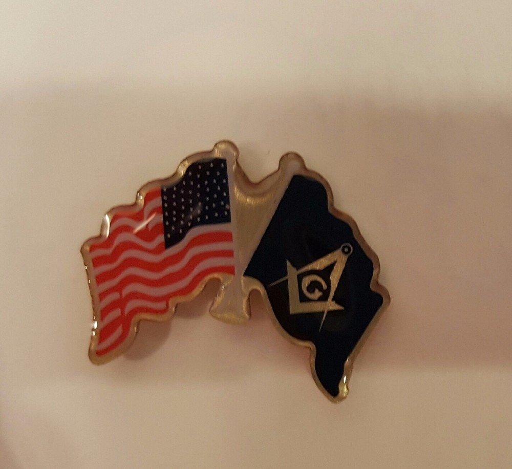US Flag and Blue flag with G Square and Compass Masonic lapel pin