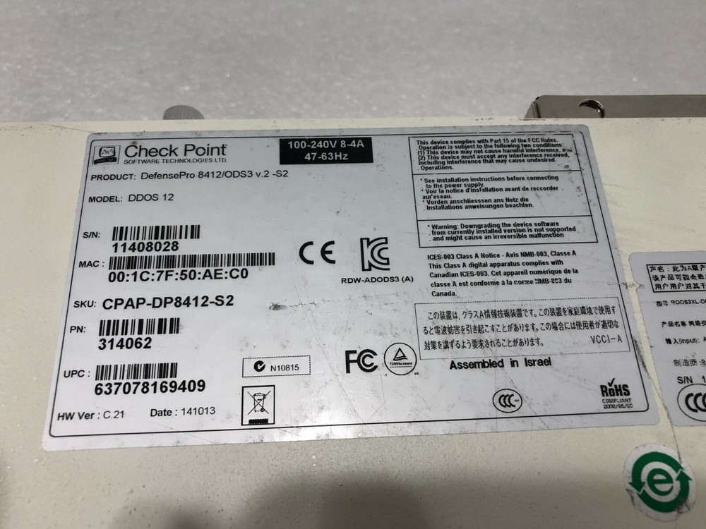 Check Point DP-8412 8Gbps DDoS Protector Appliance