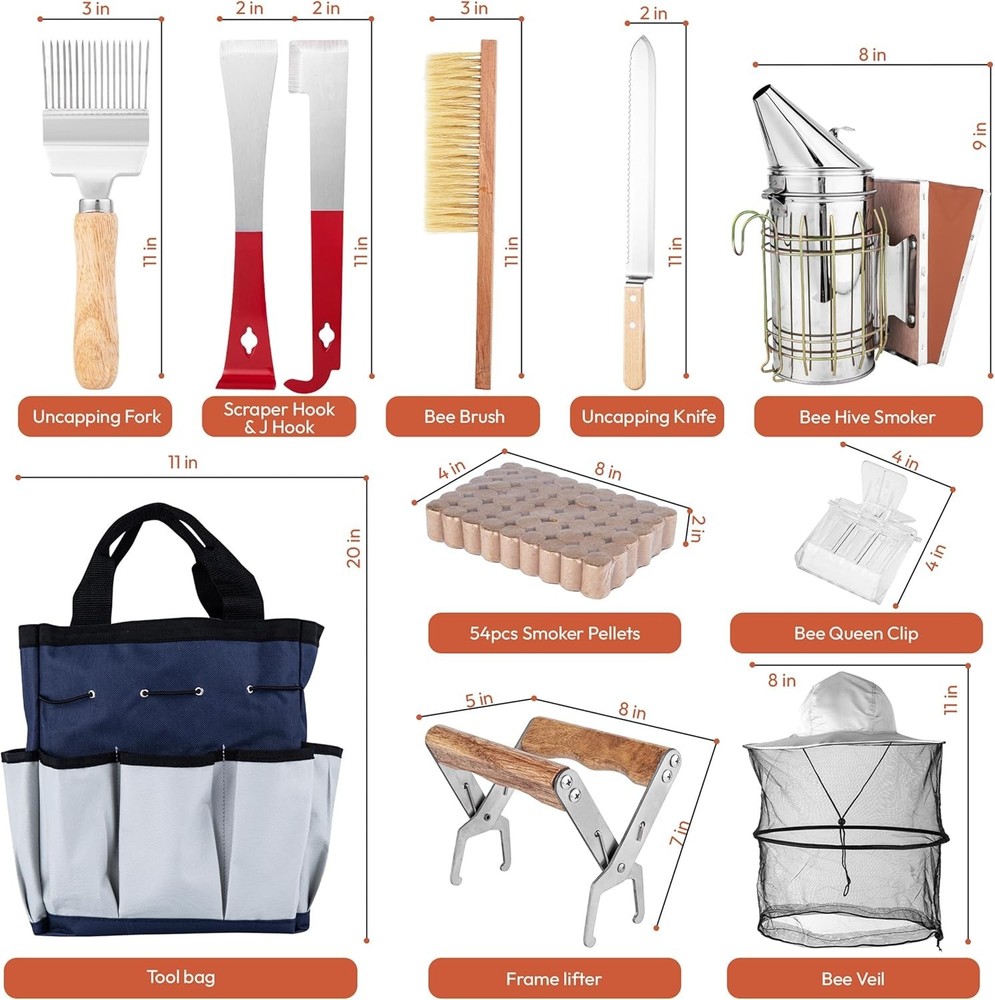 Bee Keeping Starter Kit | 11-Piece Beekeeping Supplies Set
