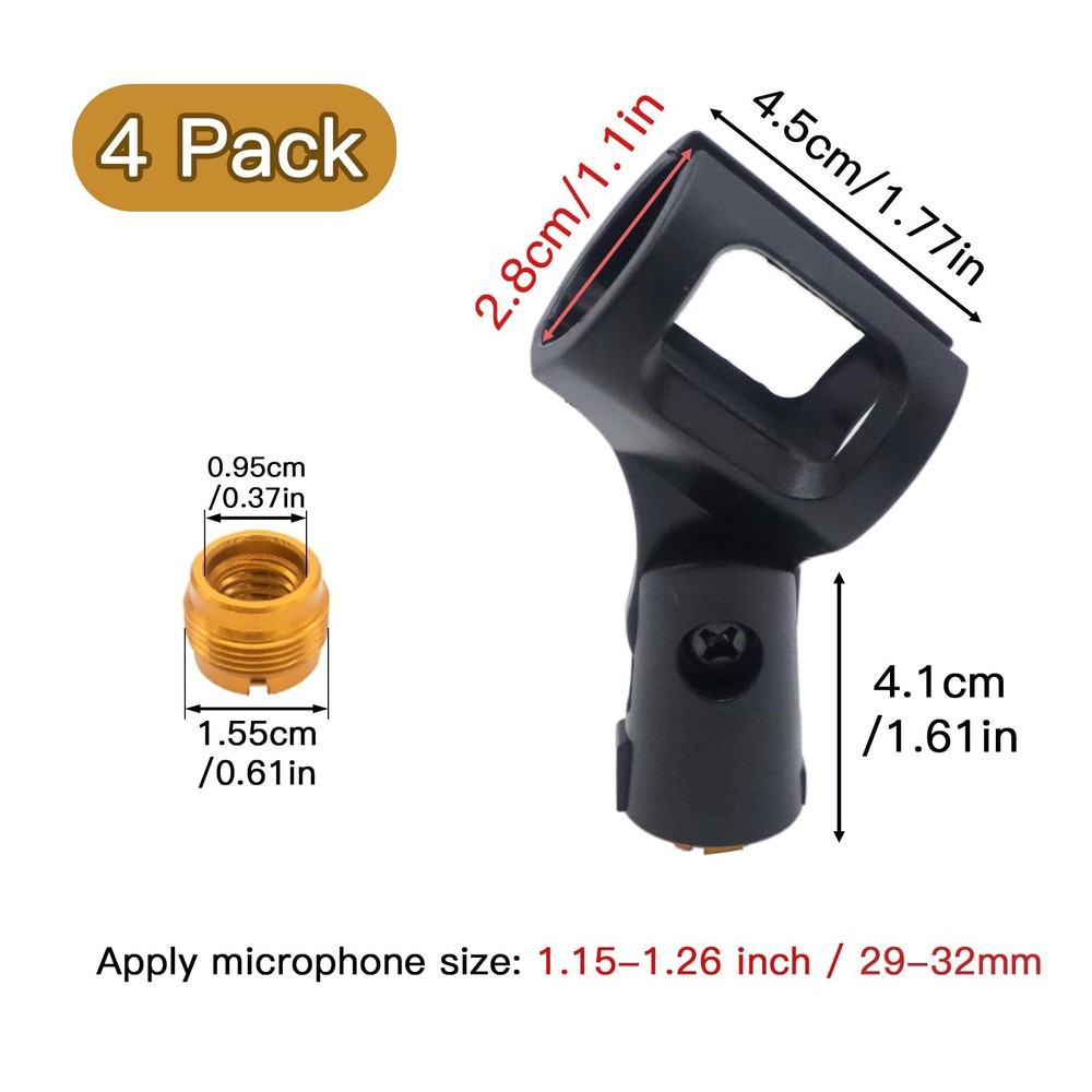 4Pcs Adjustable Rubber Microphone Holder Clips, Flexible Handheld Mic Stand A...
