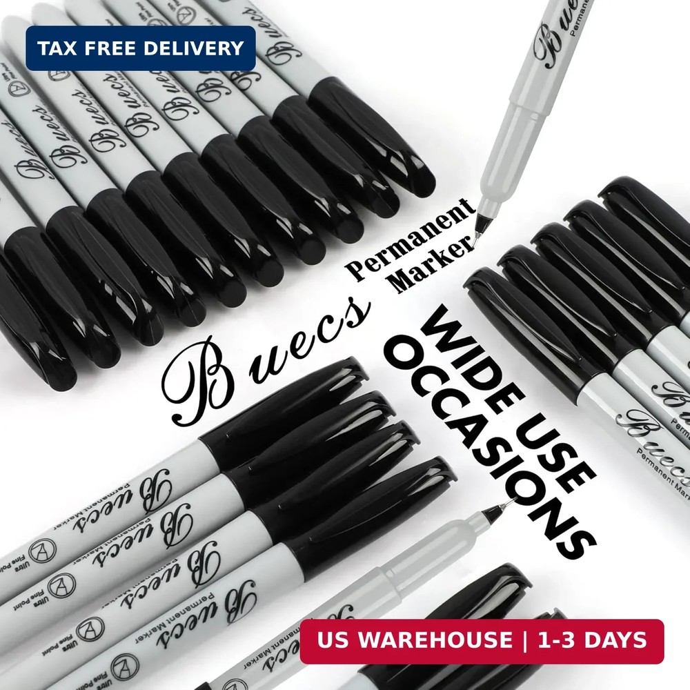 Buecs Permanent Markers, 60 Count Ultra Fine Point Black Permanent Markers, Work