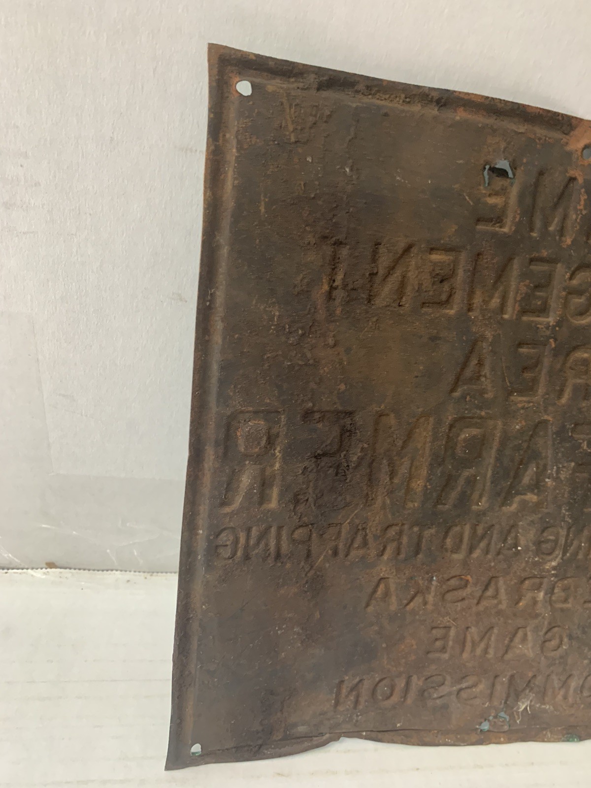 Vintage Nebraska Game Management Area See Farmer For Hunting Metal Sign-VERYRARE