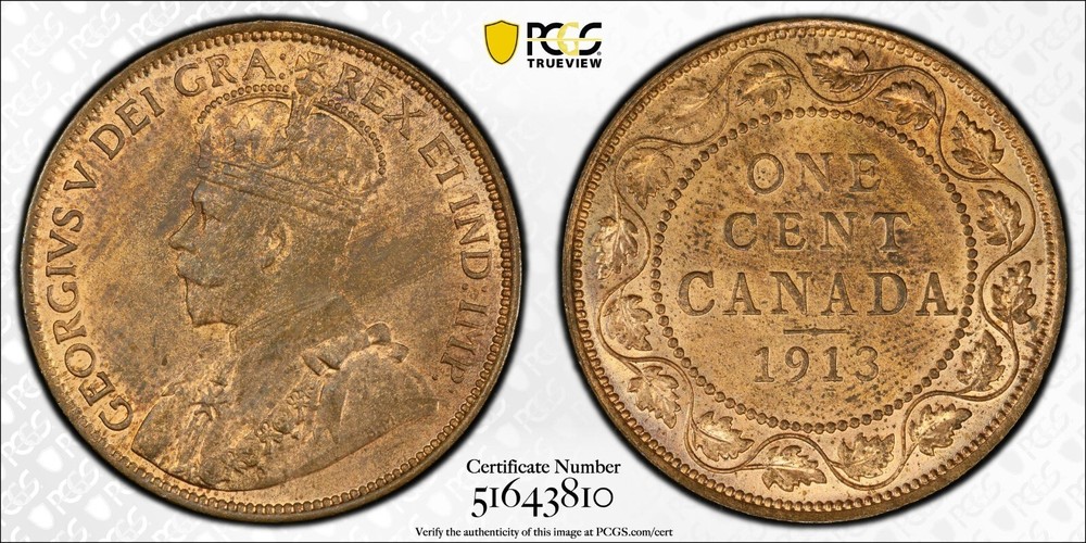 1913 Canada Large Cent - PCGS Uncirculated MS 63 RB