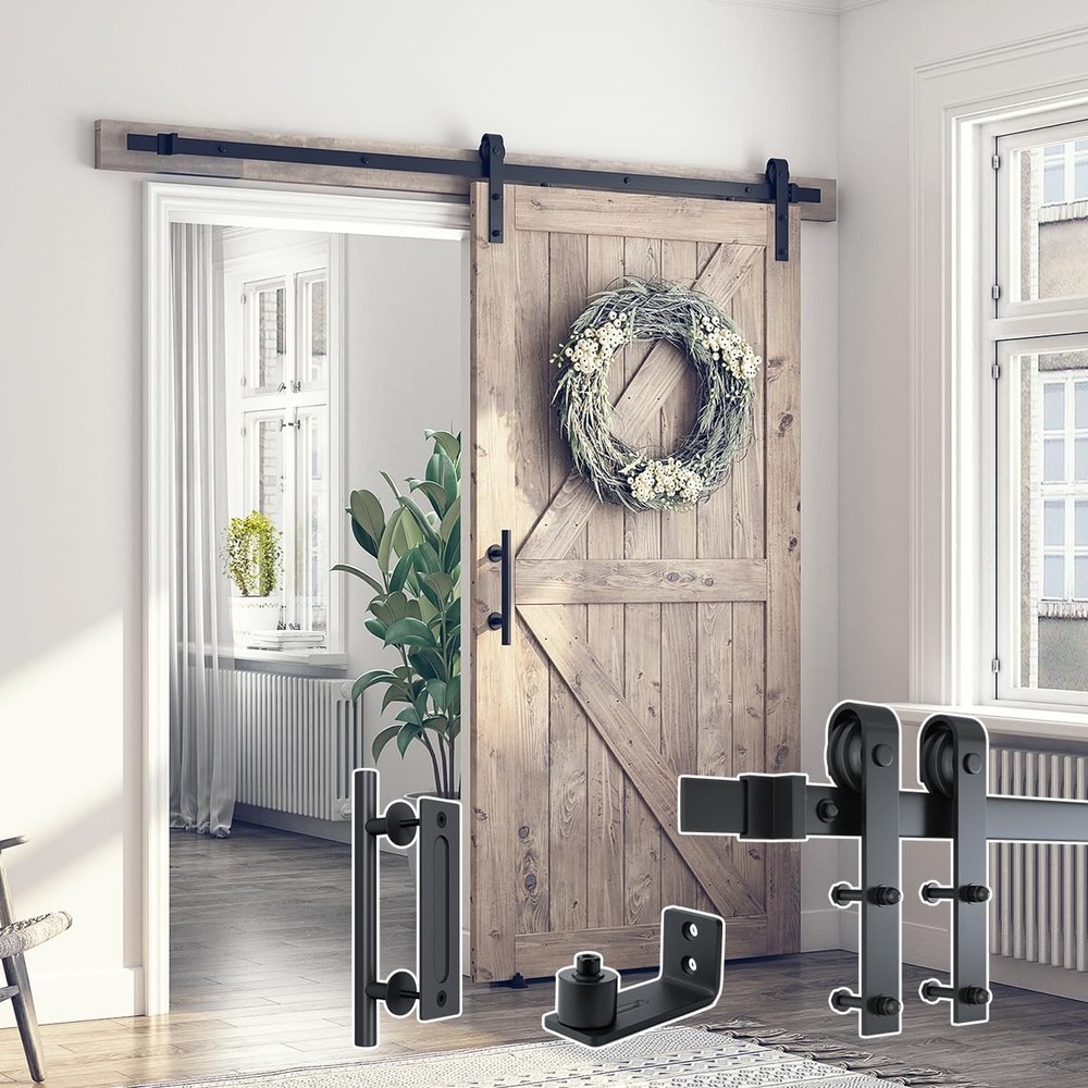 6.8FT Sliding Barn Door Hardware Kit (Include 6.8ft Track Kit & Pull Handle S...