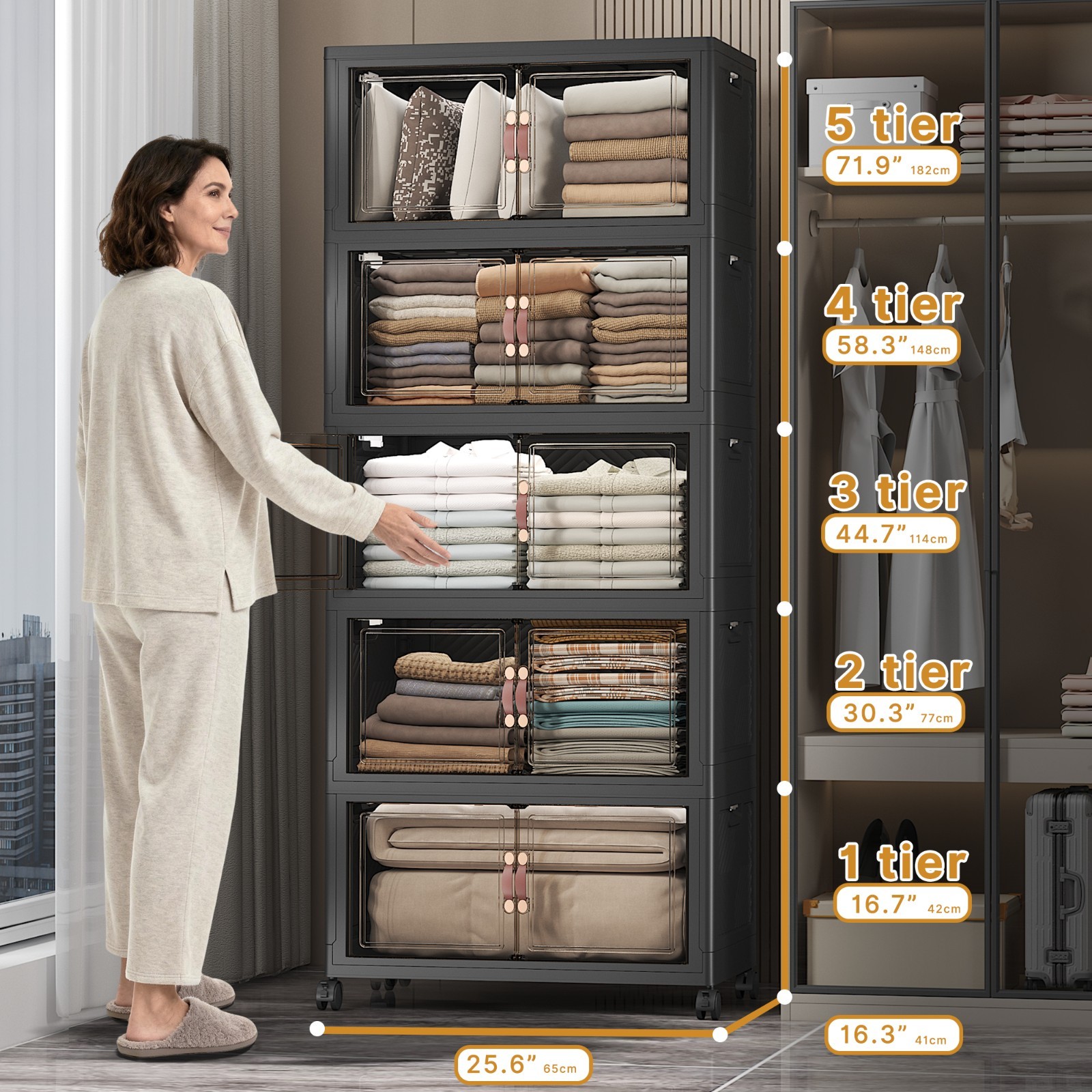 UAMFURI Extra Large Stackable Storage Bins with Lids & Wheels & Door Containers