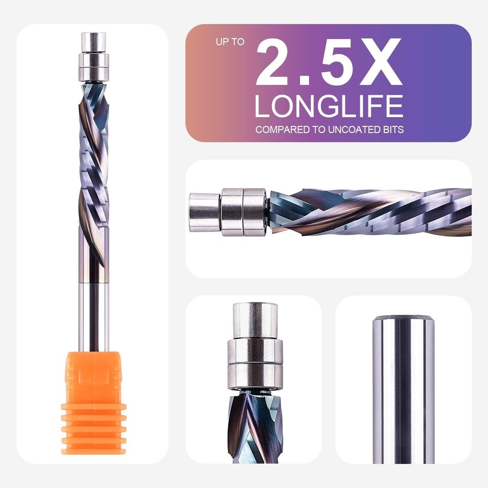 SpeTool 5PCS Solid Carbide Compression Flush Trim Router Bit 1/4" Shank TAC Coat