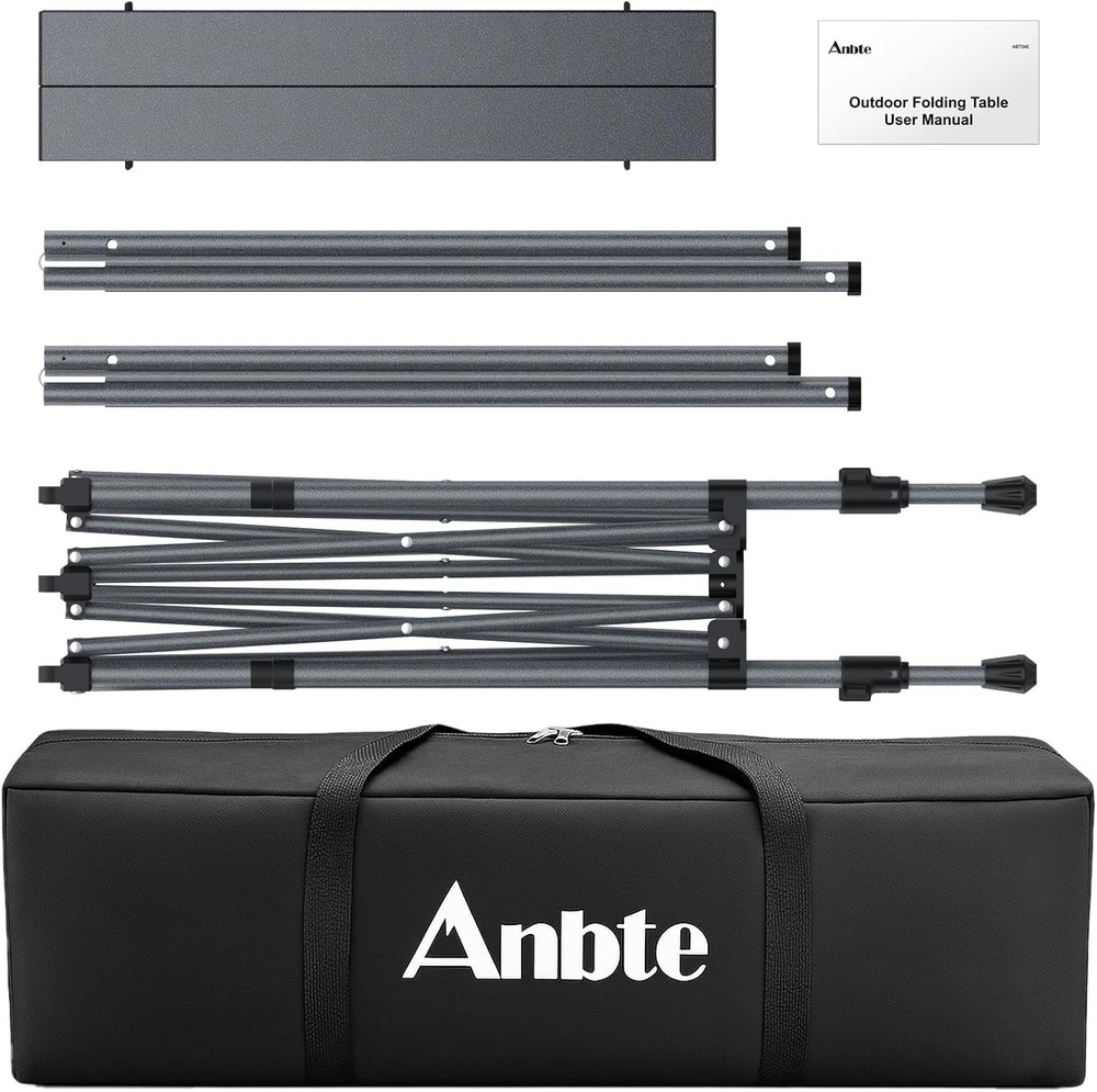 34.2” Tall Camping Table Foldable, 2 Adjustable Height Large Roll up Camping Tab