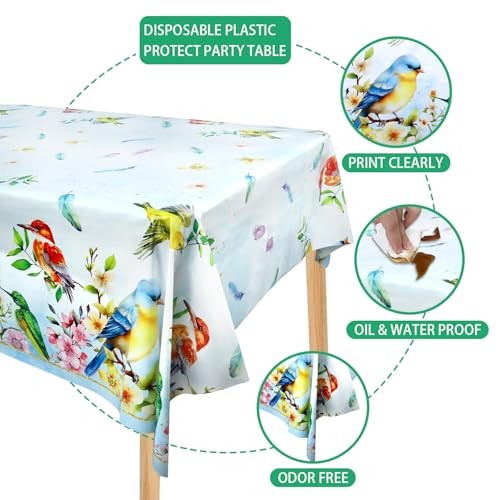 4 Pack Bird Tablecloths Rectangular Table Cover, for Bird Theme Baby Shower