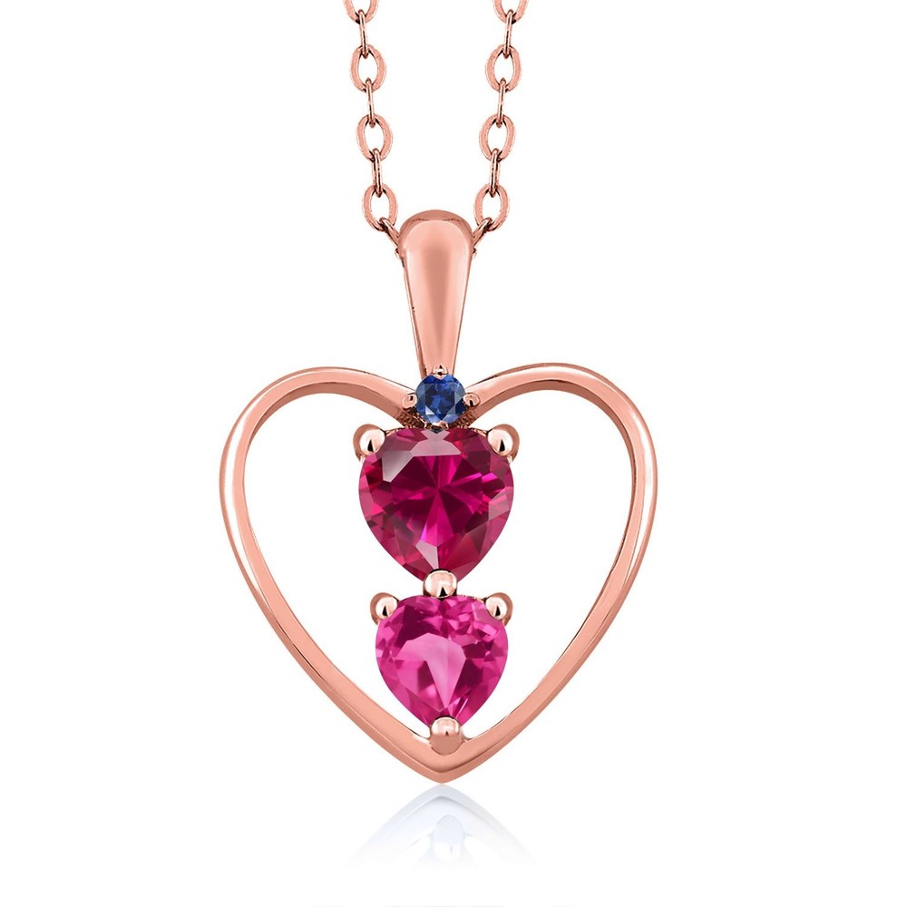 18K Rose Gold Plated Silver Created Ruby Pink Created Sapphire and Created
