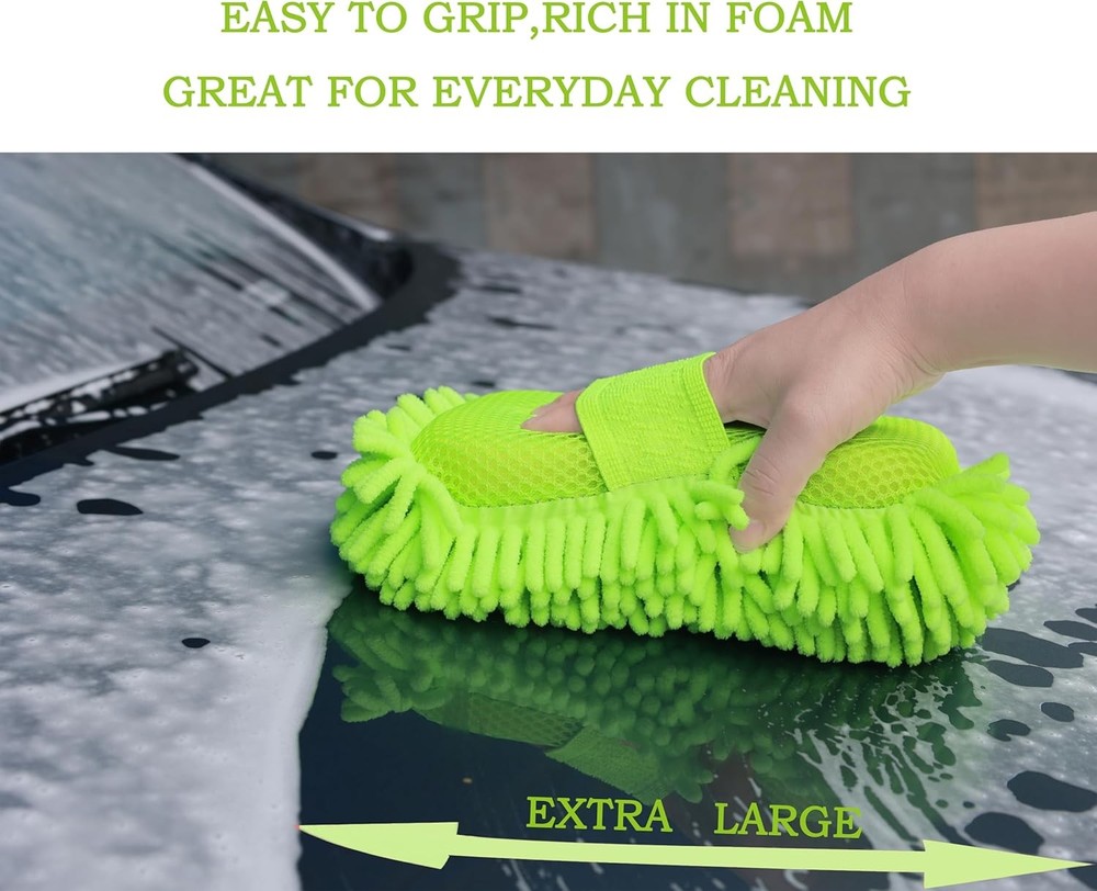 Microfiber Car Wash Sponge-Non-Scratch Wash Mitt-Two Sided Chenille Microfiber