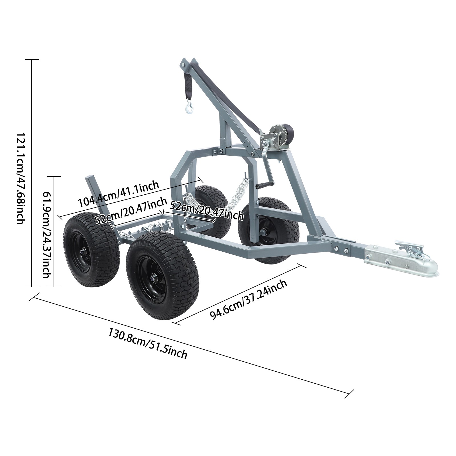1600lb Log Trailer Heavy-Duty ATV Log Skidding Arch & Holder Set w/4x16in Wheels