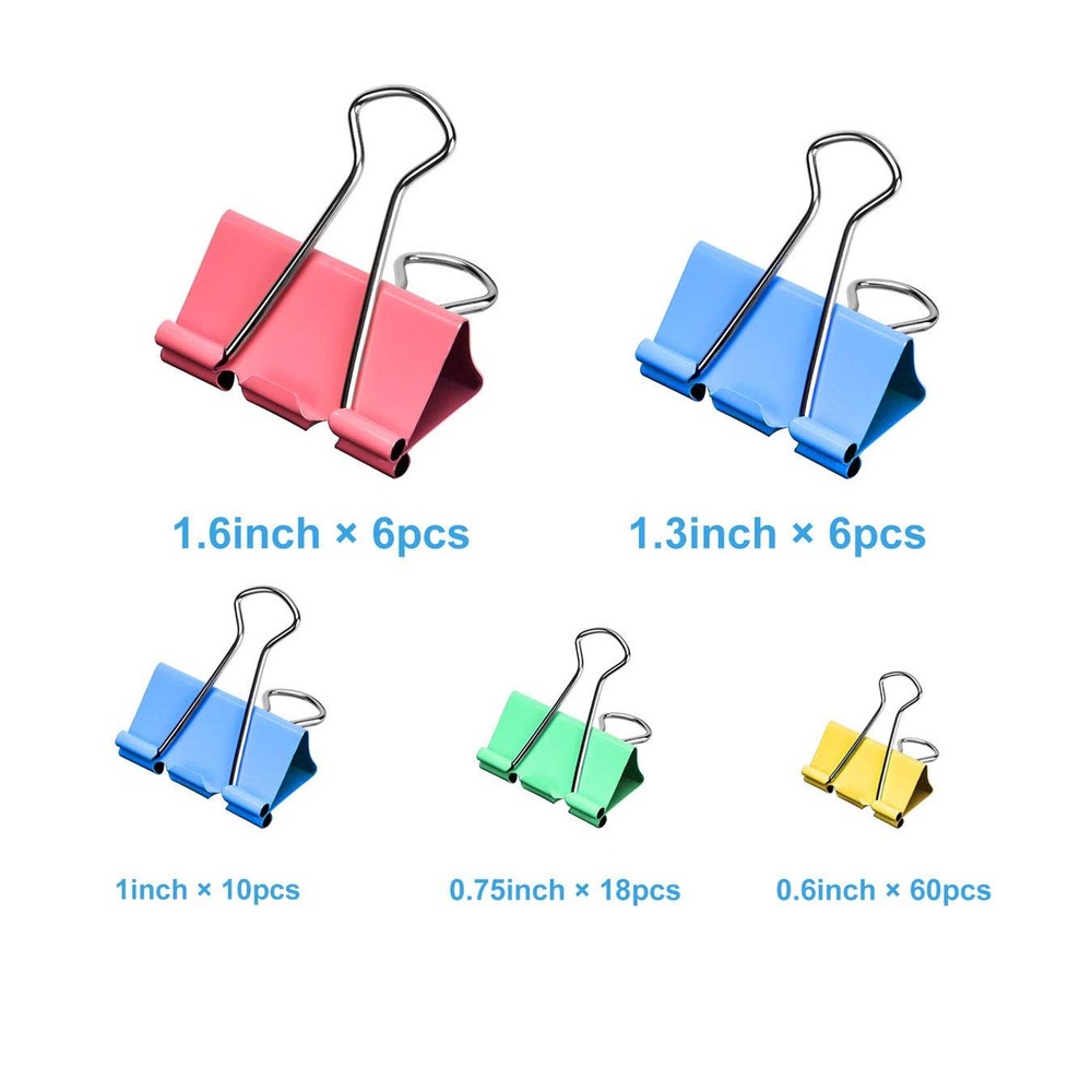 Binder Clips - Assorted Sizes 100 Count, X Large, Medium, Colorful