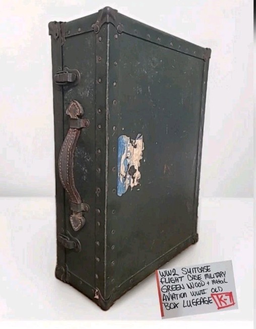 WW2 Suitcase Flight Case Military Green Metal Wood Aviation WWII Old Box Luggage