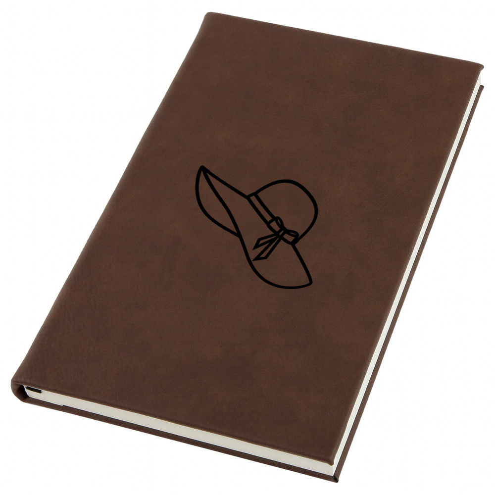 Sun Hat Engraved Leather Journal, Personal Planner with Lined Pages