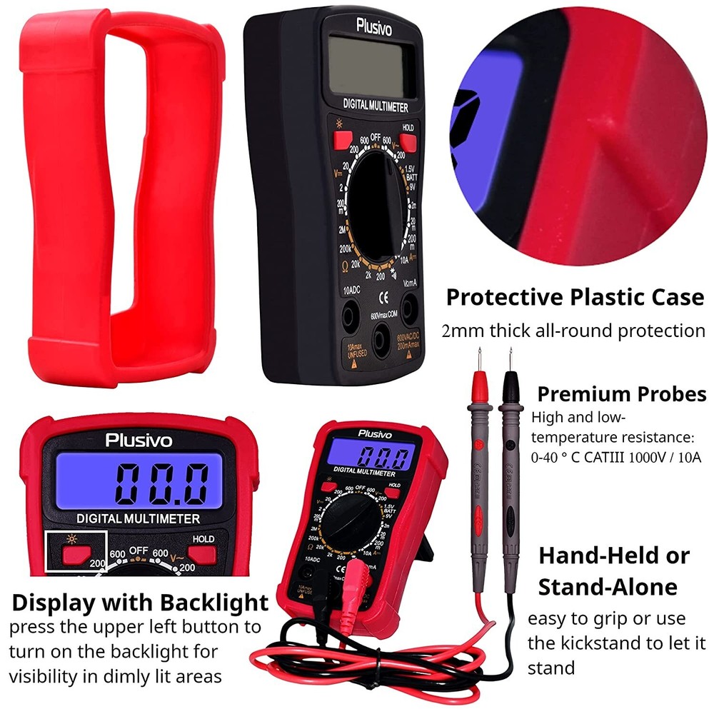 Digital Multimeter Measuring Voltage Resistance Current Continuity w/Accessories