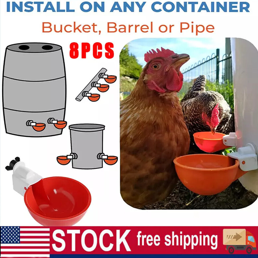 8Pcs Automatic Poultry Drinking Cups - Chicken Water Feeder Waterer Cups for Hem