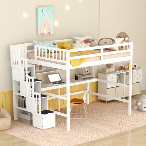 Full Size Loft Bed with Desk & Storage Staircases Full Size Loft Bunk Bed Frames