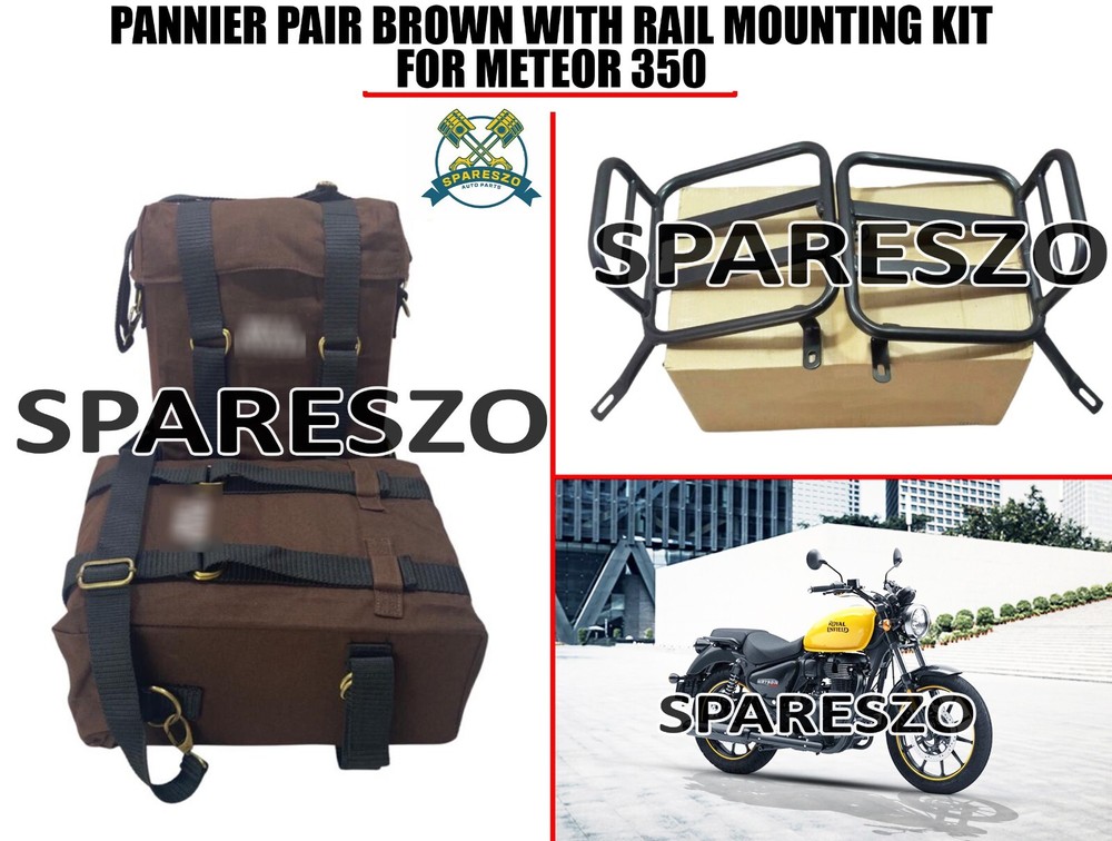"PANNIER PAIR, BROWN & MOUNTING KIT" Fit For Royal Enfield Meteor 350