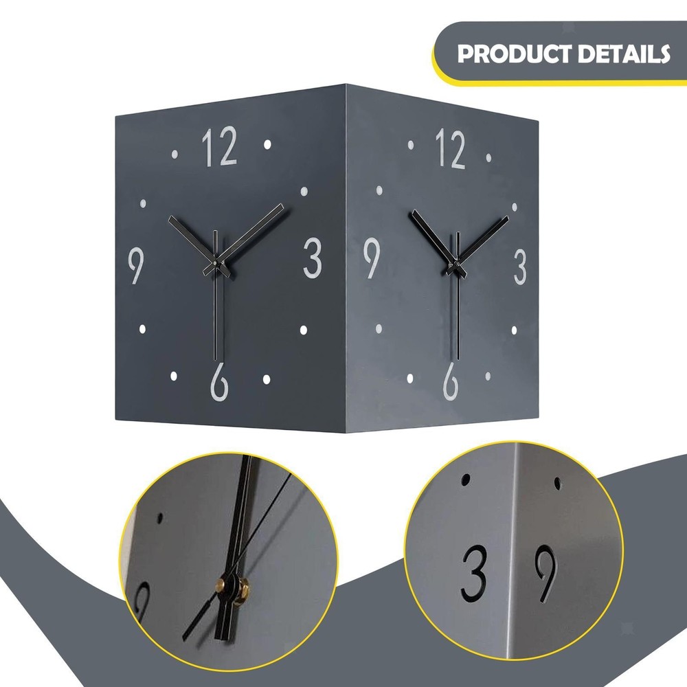 Double Sided Corner Wall Clock Decorative with Light Easy Read Square Silent for