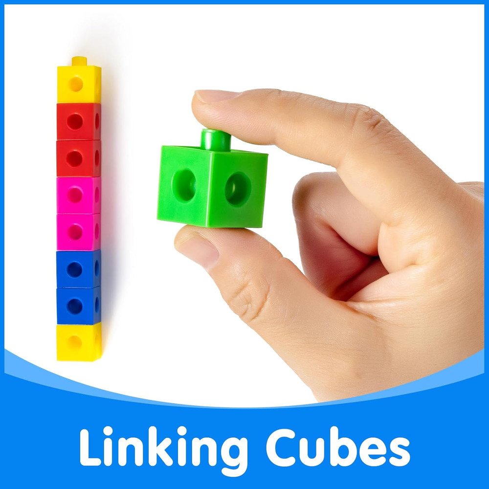 100 Pcs Math Linking Cubes with 384 Cartoon Stickers – Essential Counting Cubes