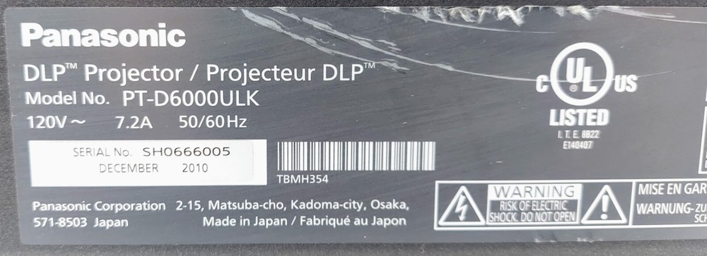 Panasonic PT-D6000ULK DLP Projector