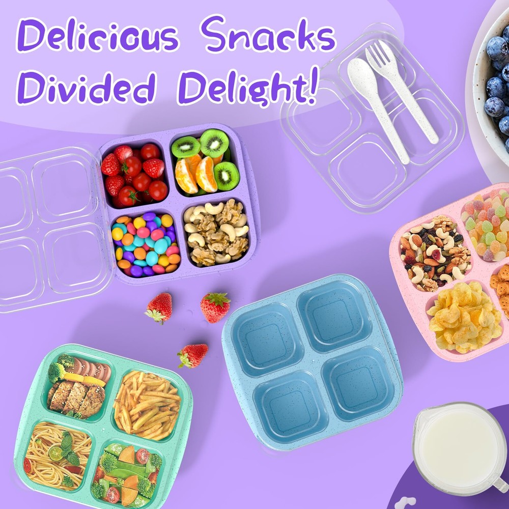Bento Snack Containers4 Pack 4compartment Meal Prep Containers Reusable Snackl
